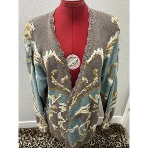 Vintage Cullinane Hand Knitted Cardigan Size Medium Shoulder Pads Grandma Pearls